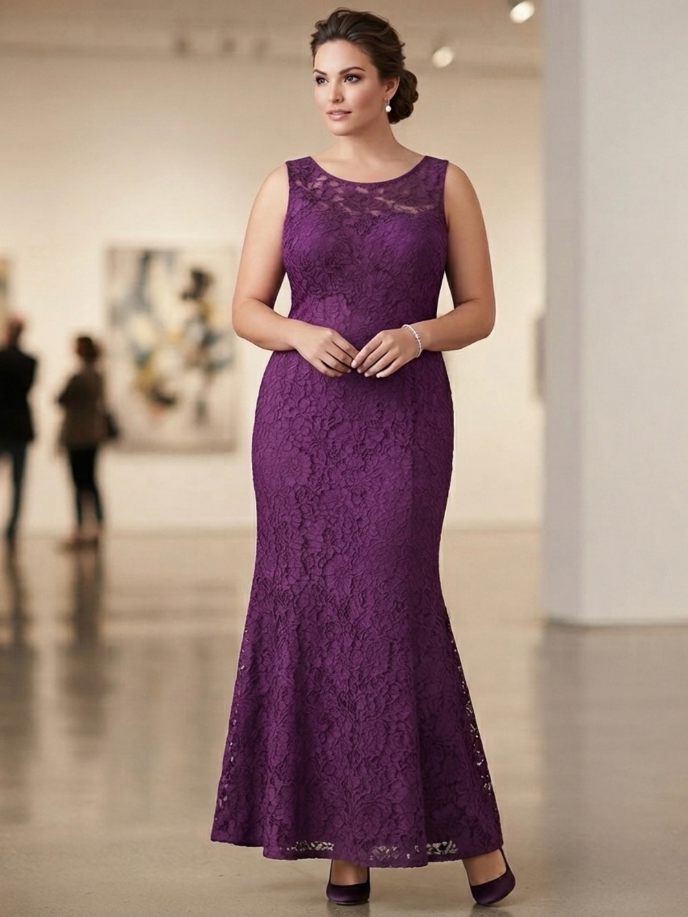 EUC Ralph Lauren Formal Lace Dress Sleeveless Purple Plus XL 14 Prom or Wedding